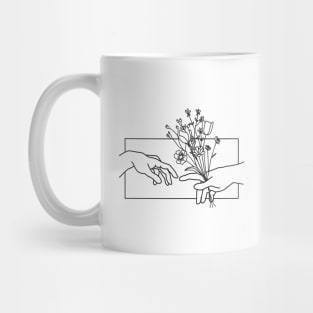 Michelangelo Minimalist Hand Giving Flowers Funny Valentine’s Day Mug